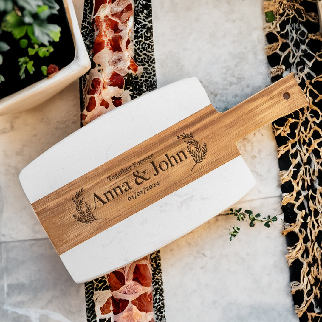 Personalized Marble & Wood Charcuterie Board as Wedding Gift