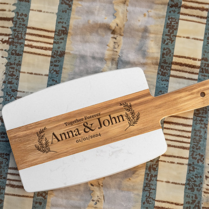 Personalized Marble & Wood Charcuterie Board as Wedding Gift