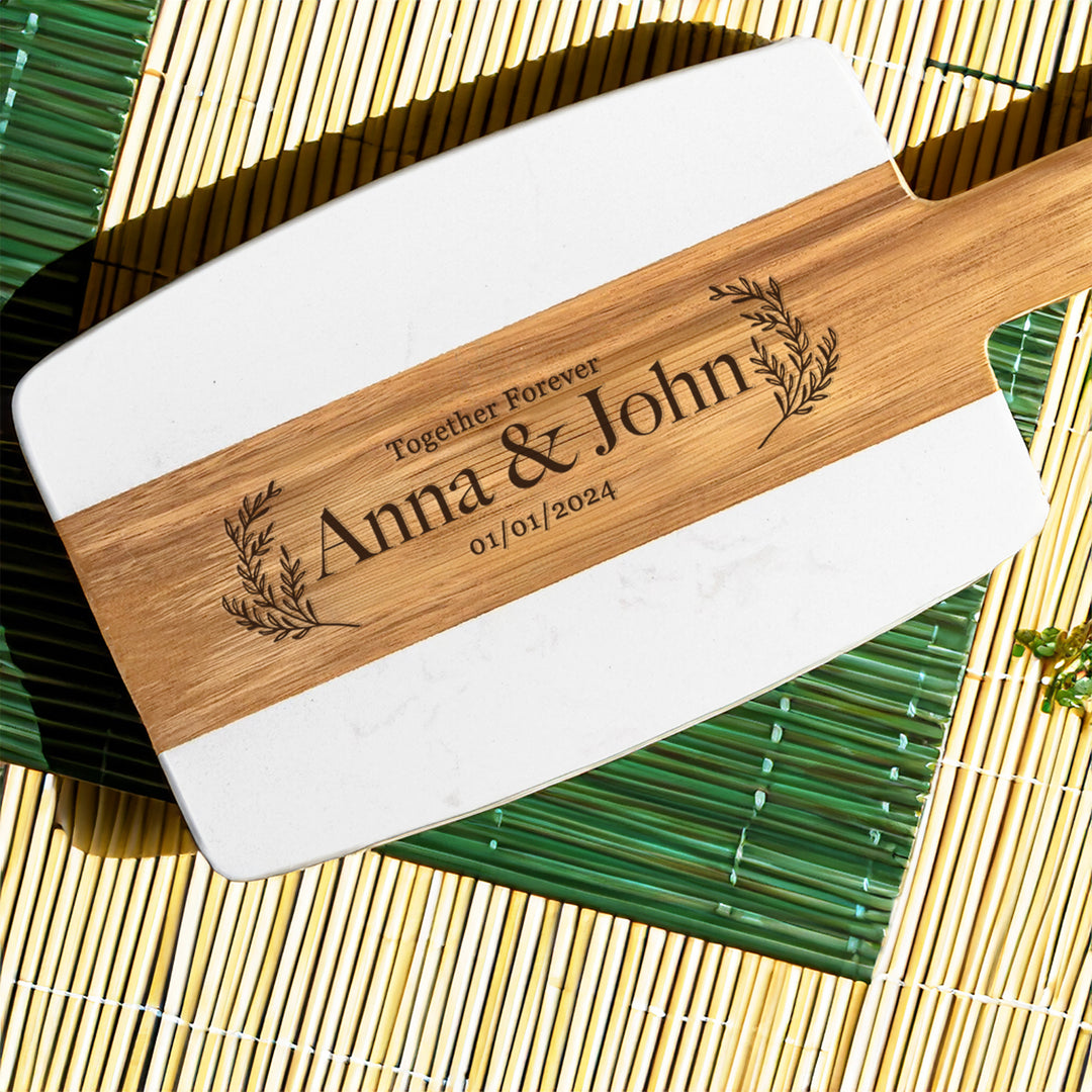 Personalized Marble & Wood Charcuterie Board as Wedding Gift