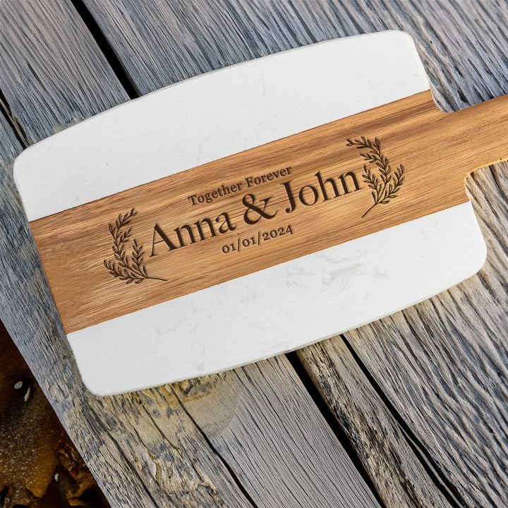 Personalized Marble & Wood Charcuterie Board as Wedding Gift