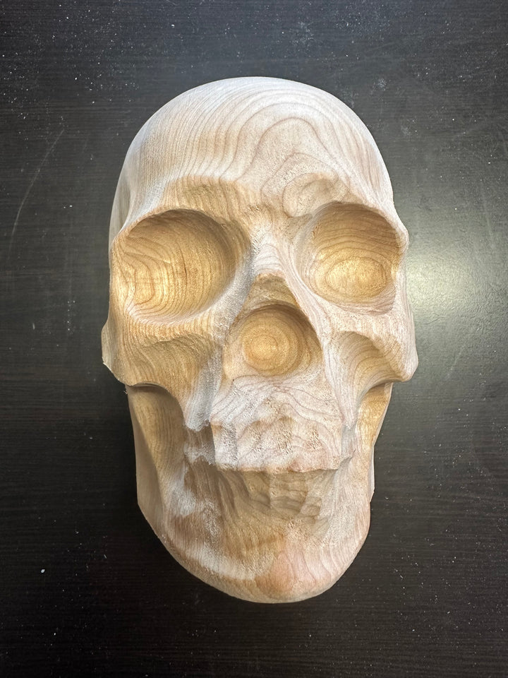 Solid Wood Carved Skull