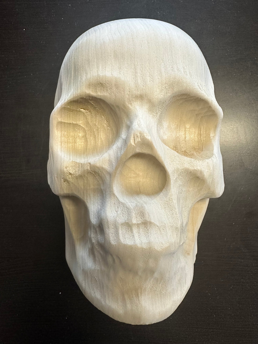 Solid Wood Carved Skull