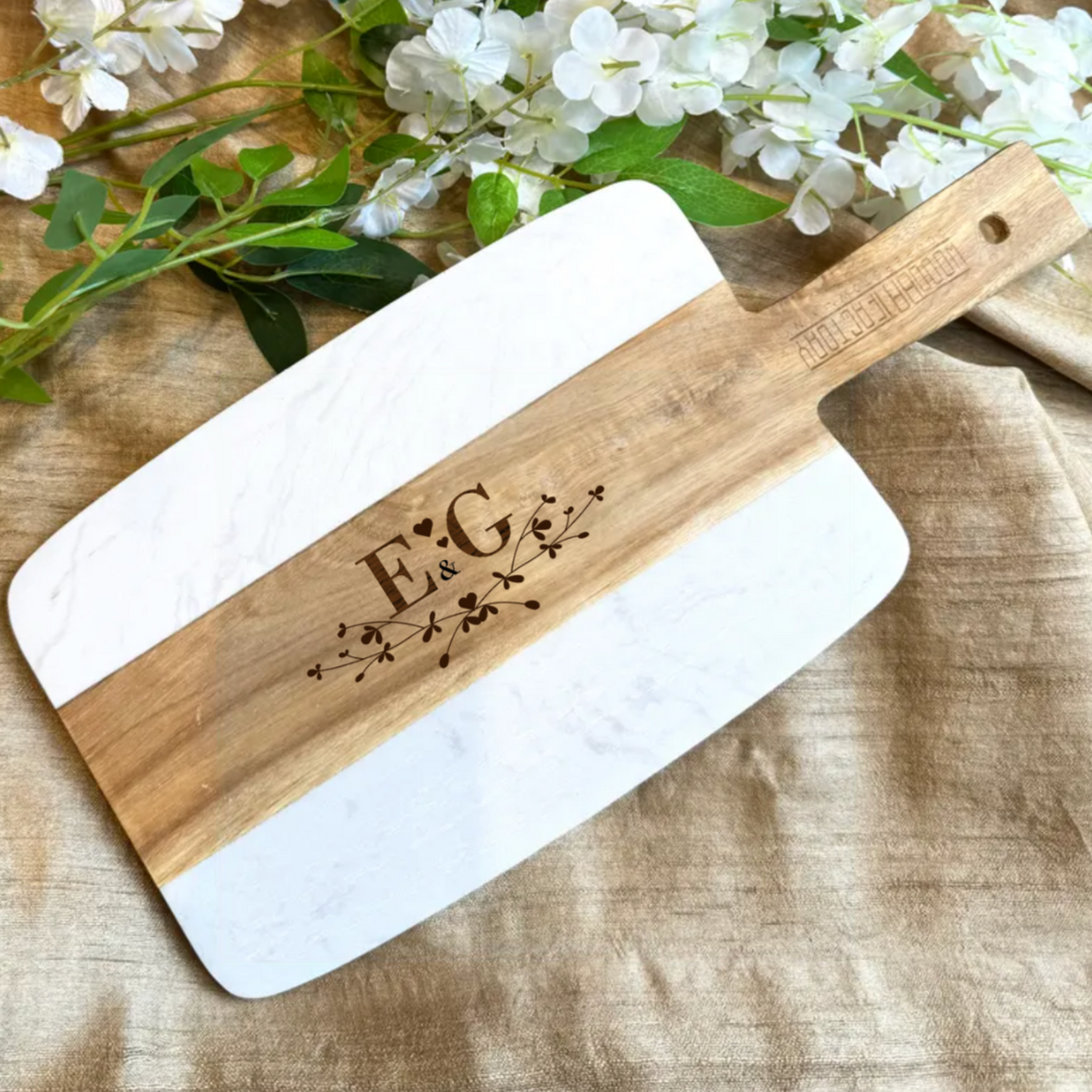 Personalized Marble & Wood Charcuterie Board Bridal Shower Gift