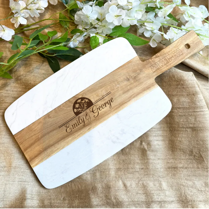 Personalized Wood Marble Charcuterie Board for Newly Wed Couples