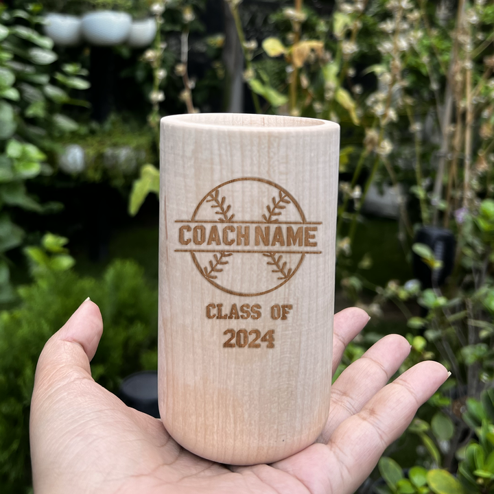 Personalized Wooden Bat Mug for Baseball Enthusiast with Coach Name