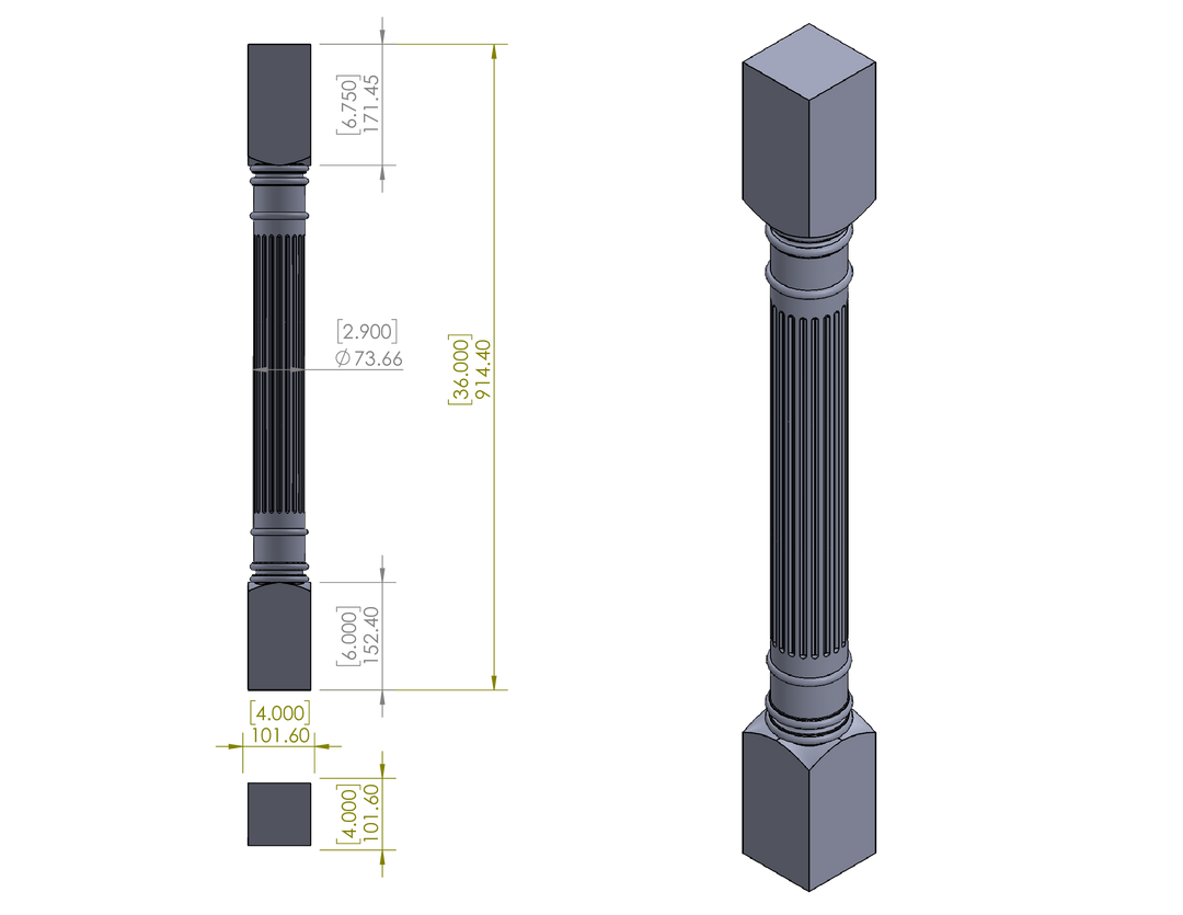 36" Fluted Roman Style Leg