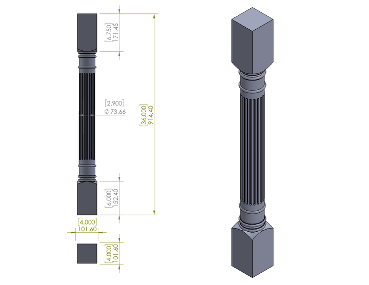 36" Fluted Roman Style Leg