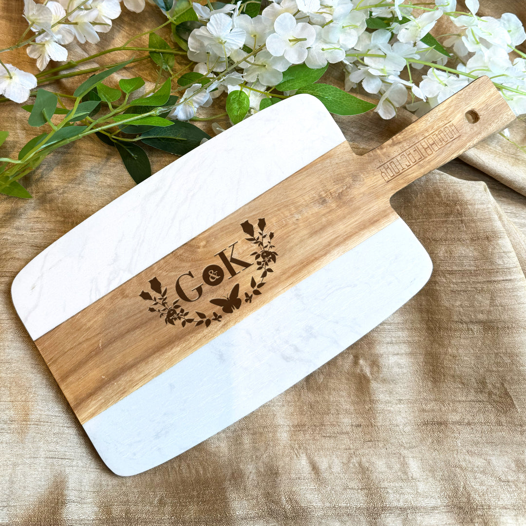 Personalized Marble & Wood Cutting Board for Anniversary Gift