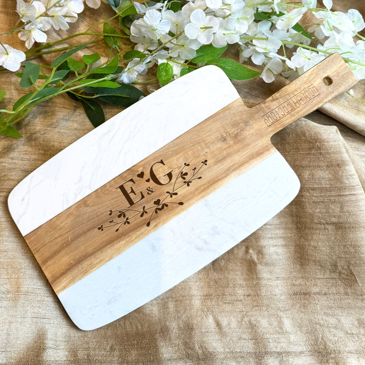 Personalized Marble & Wood Charcuterie Board Bridal Shower Gift