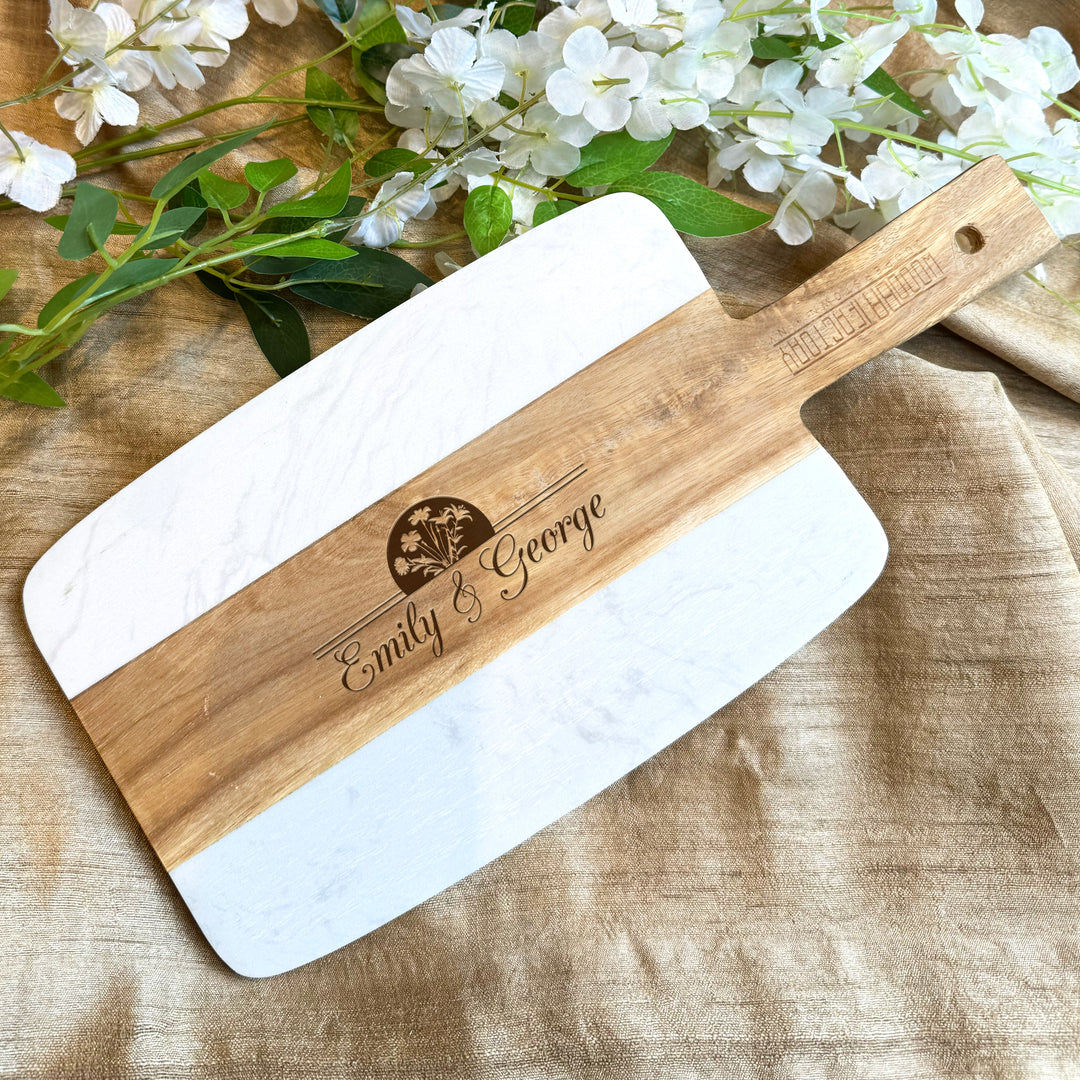 Personalized Wood Marble Charcuterie Board for Newly Wed Couples