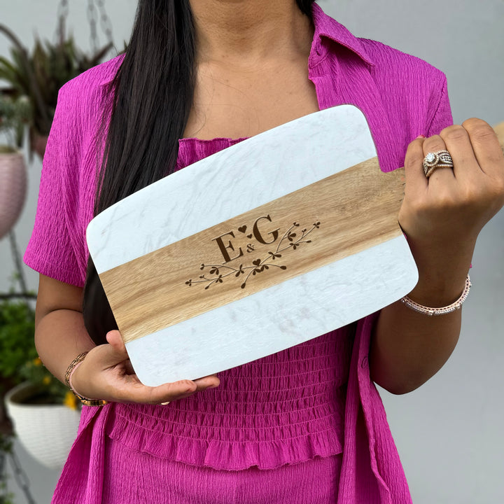 Personalized Marble & Wood Charcuterie Board Bridal Shower Gift