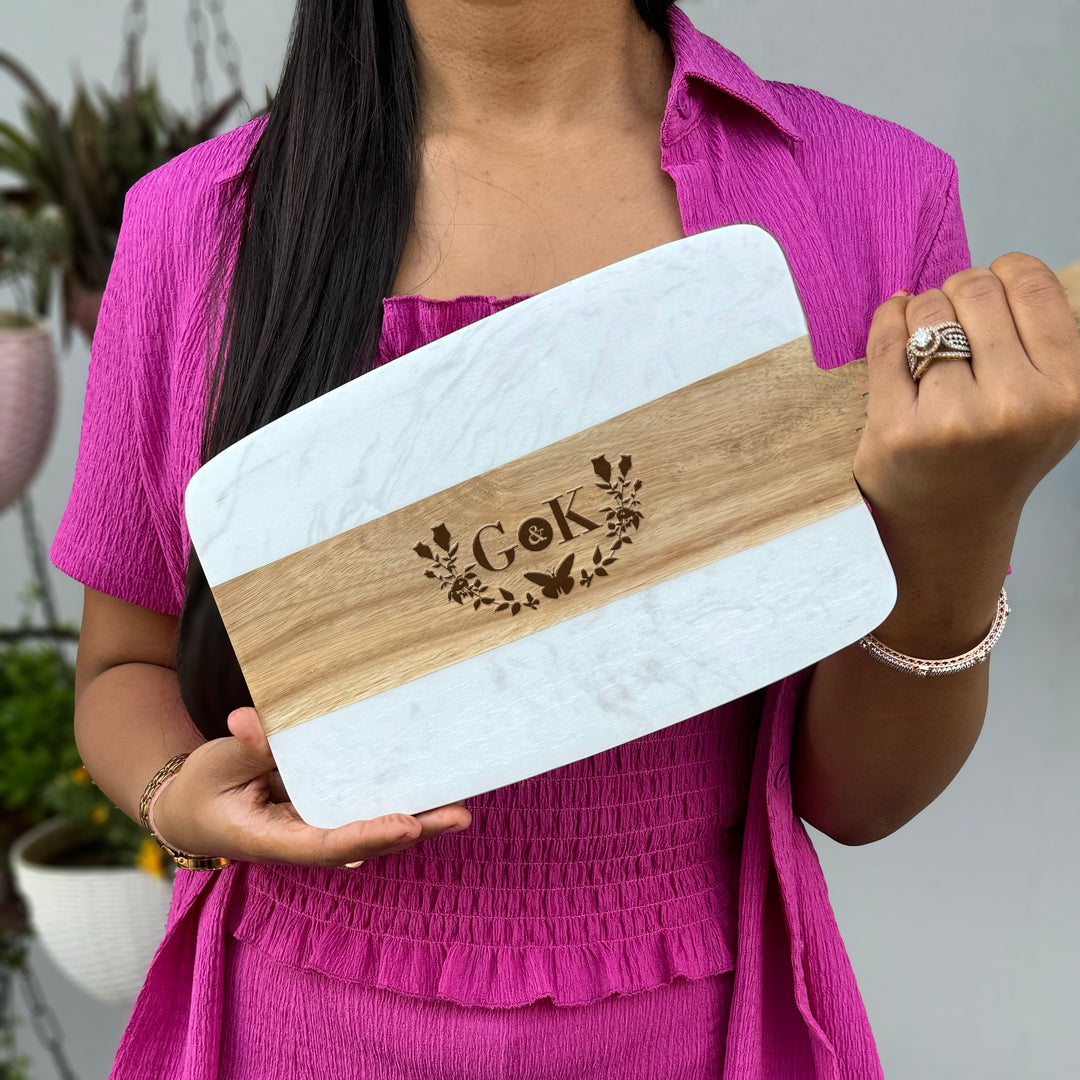 Personalized Marble & Wood Cutting Board for Anniversary Gift