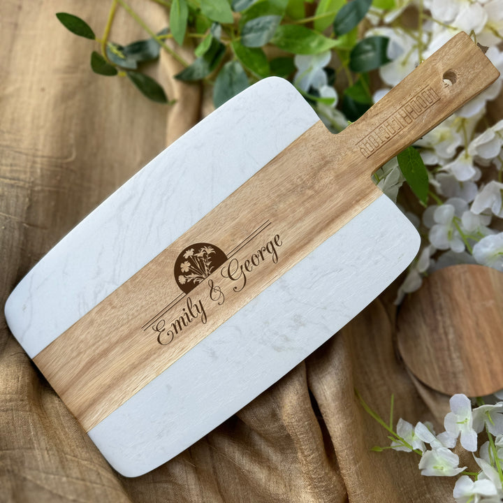 Personalized Wood Marble Charcuterie Board for Newly Wed Couples