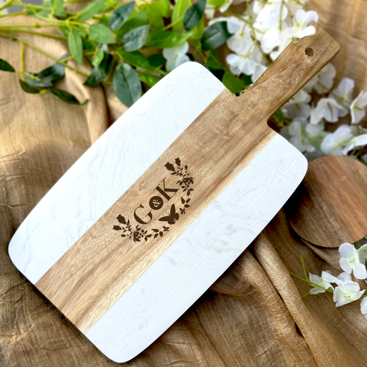 Personalized Marble & Wood Cutting Board for Anniversary Gift