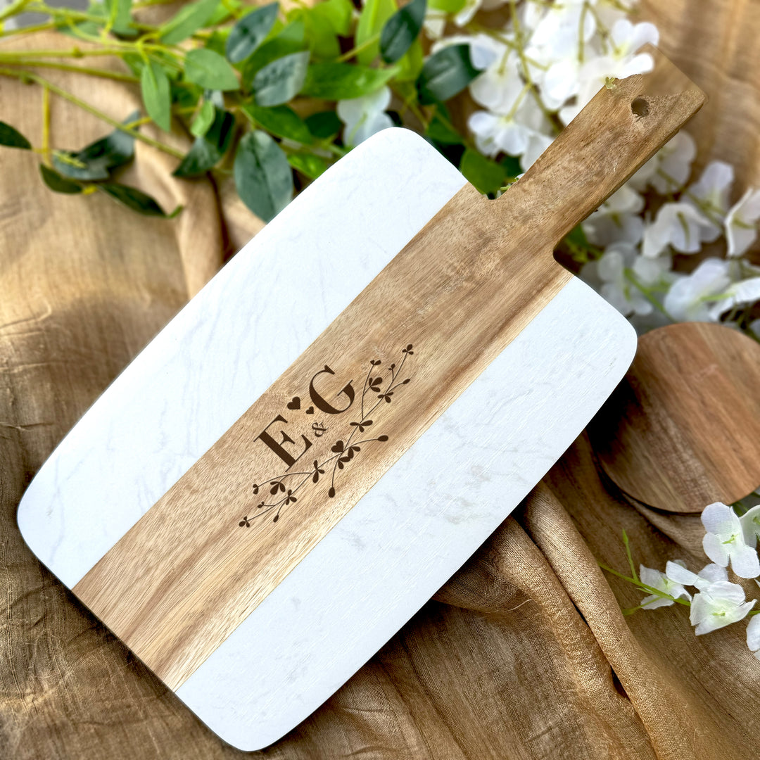 Personalized Marble & Wood Charcuterie Board Bridal Shower Gift