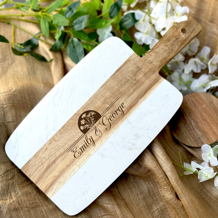 Personalized Wood Marble Charcuterie Board for Newly Wed Couples