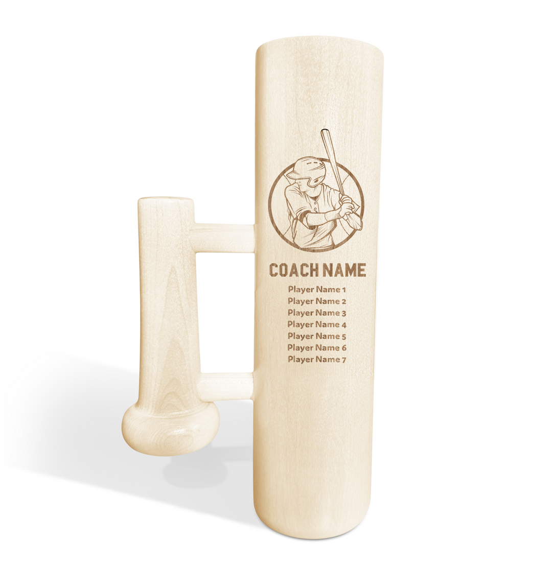 Personalized Baseball Bat Beer Mug with Handle - Custom Coach and Player Names