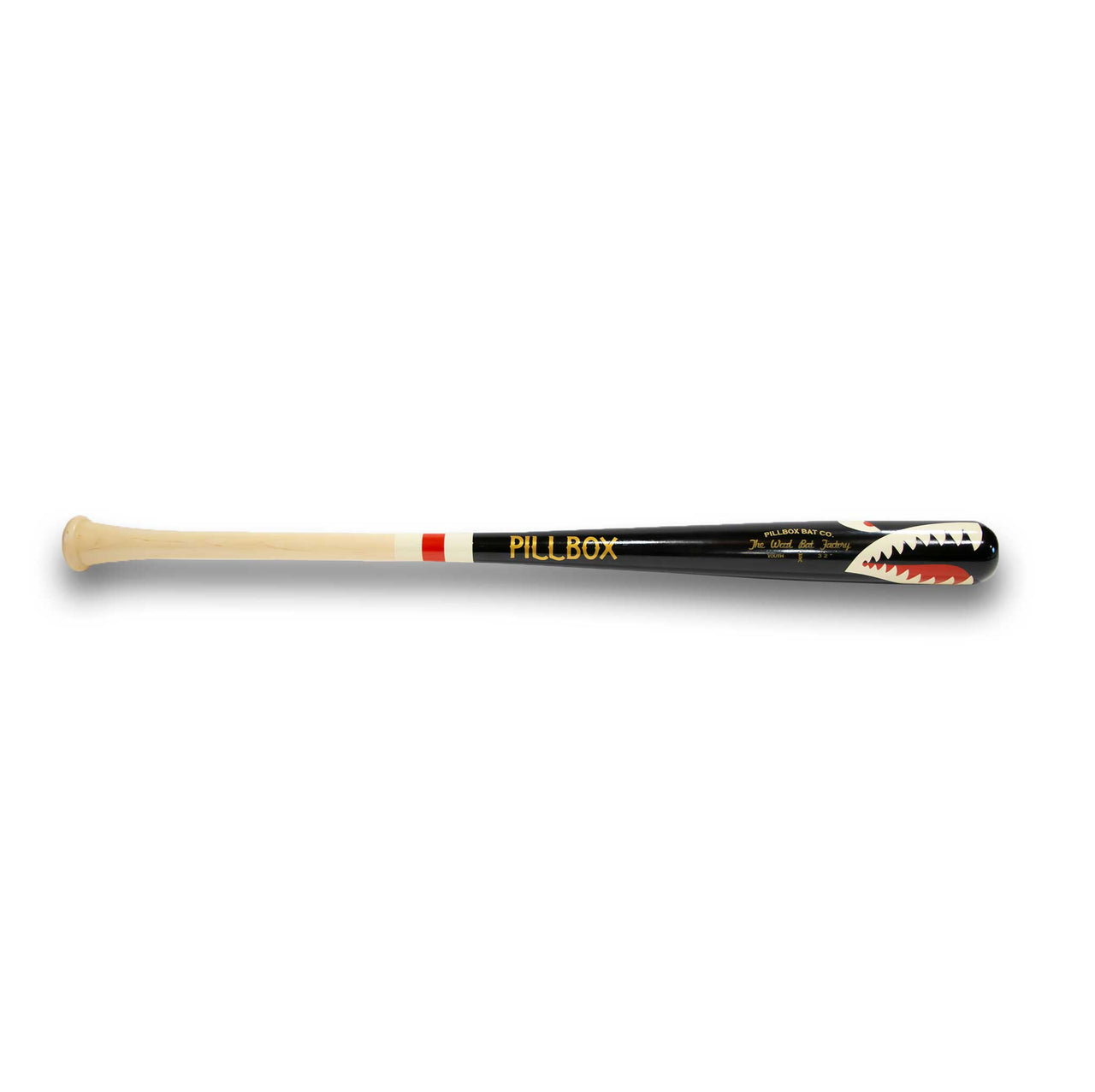 Pillbox Youth Shark Black (Bare Handle w/ White & Red Rings) Wood Base –  The Wood Bat Factory