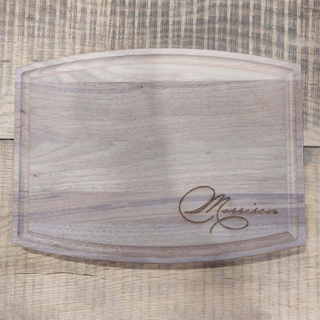 Carved Initial 12 x 18 Scalloped Walnut Cutting Board
